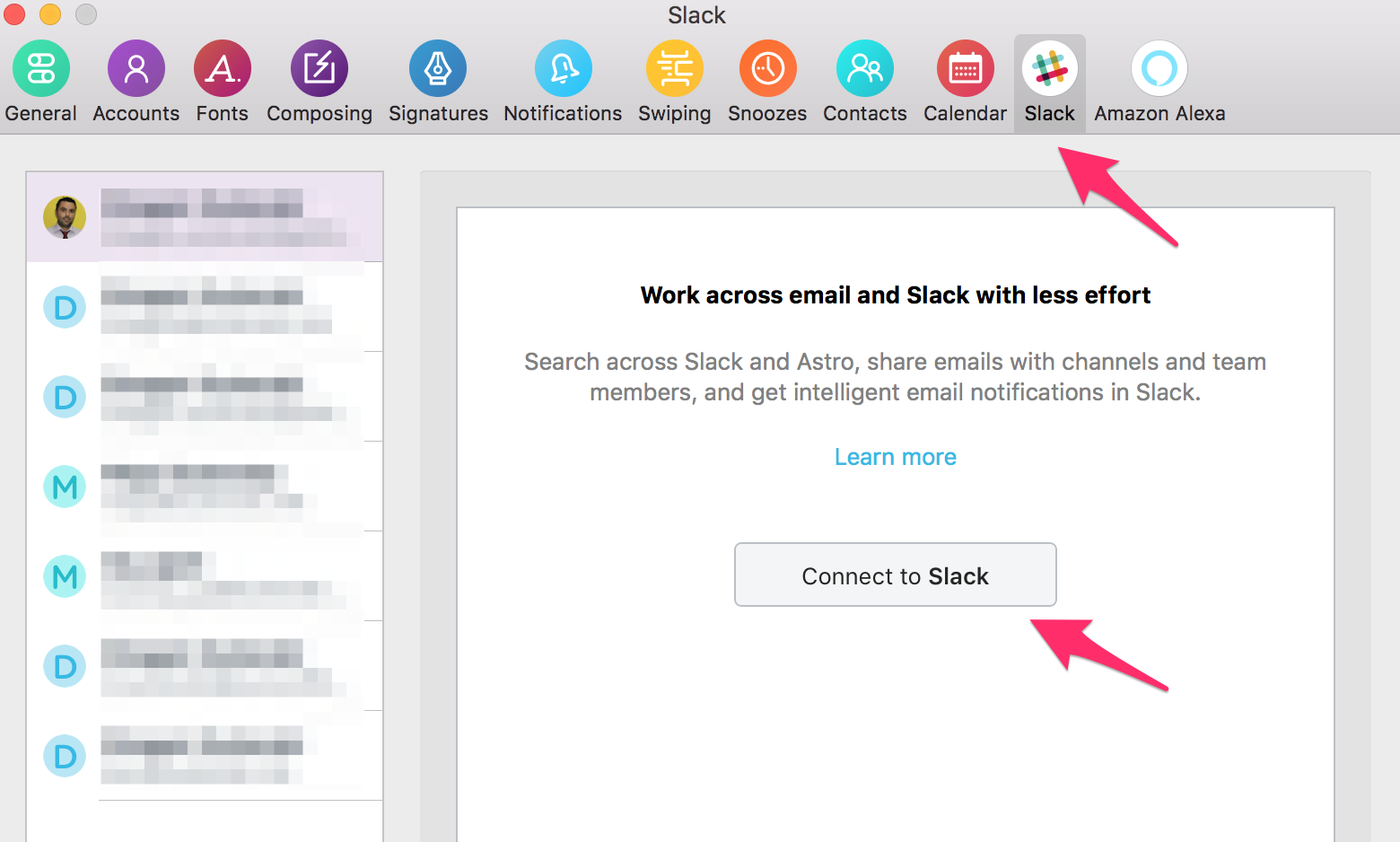 Slack and Astro Mail